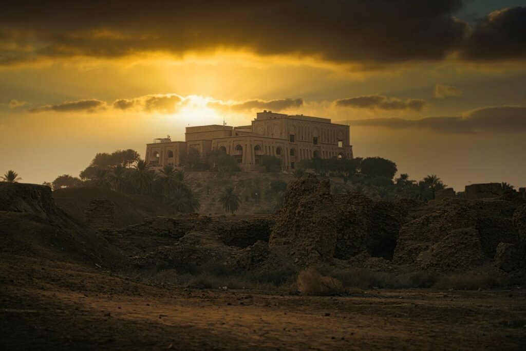 beautiful photo of Saddam Hussein's castle built on the beauty of ancient Babylon