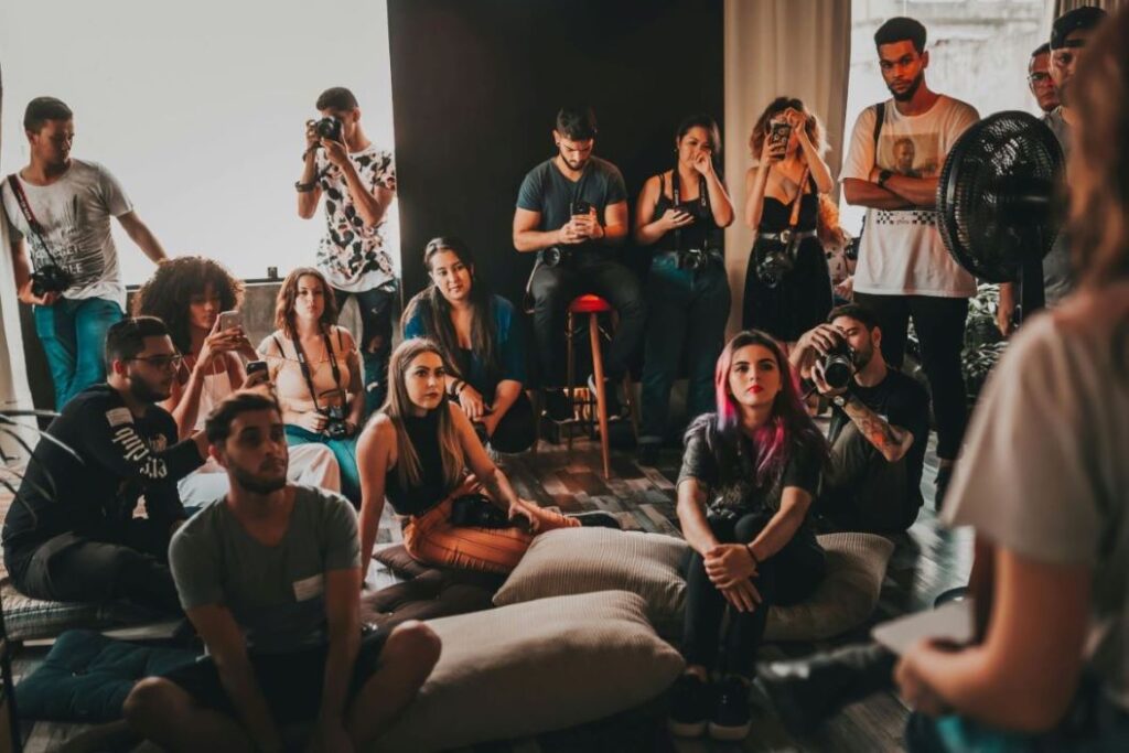 A group of people in rapt attention.