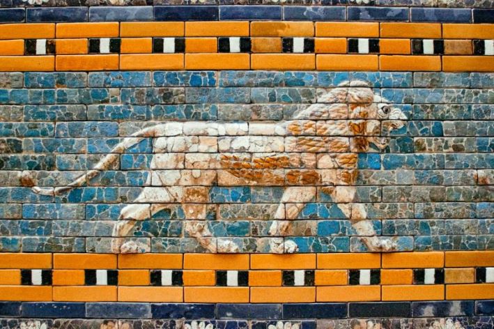 A mosaic of a lion on the Gates of Ishtar.