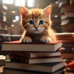 a photo of a kitten on books creatively portraying animal fiction