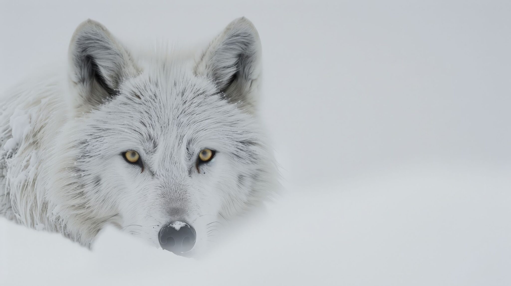 a photo of a white wolf reflecting the goodness in humanity