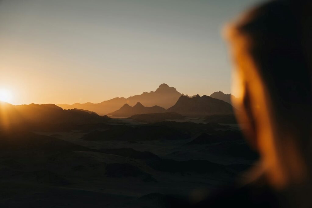 a person looking at the sunset