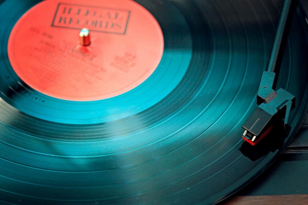 A close-up of a vinyl record.