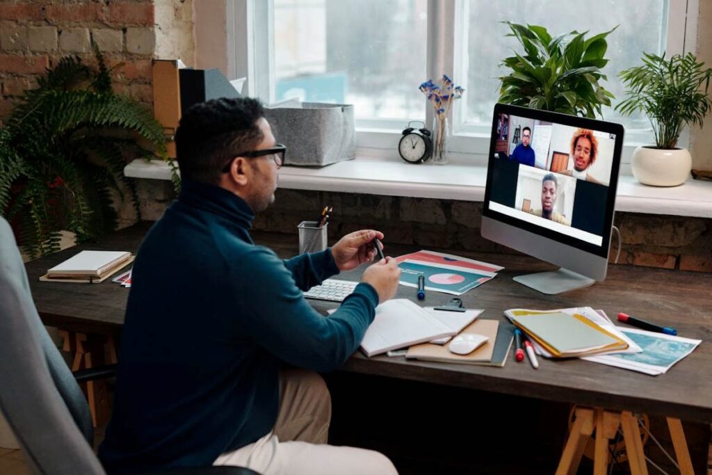 a person engaging in a virtual book club event